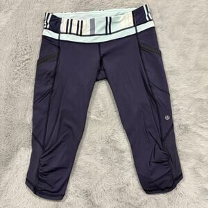 Lululemon Pants Womens 10 Purple Black Pace Rival Crop Activewear Side Pockets